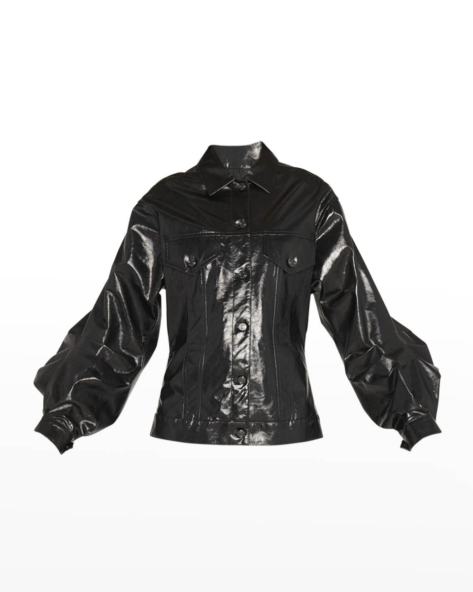 Balloon-Sleeve Patent Leather Jean Jacket